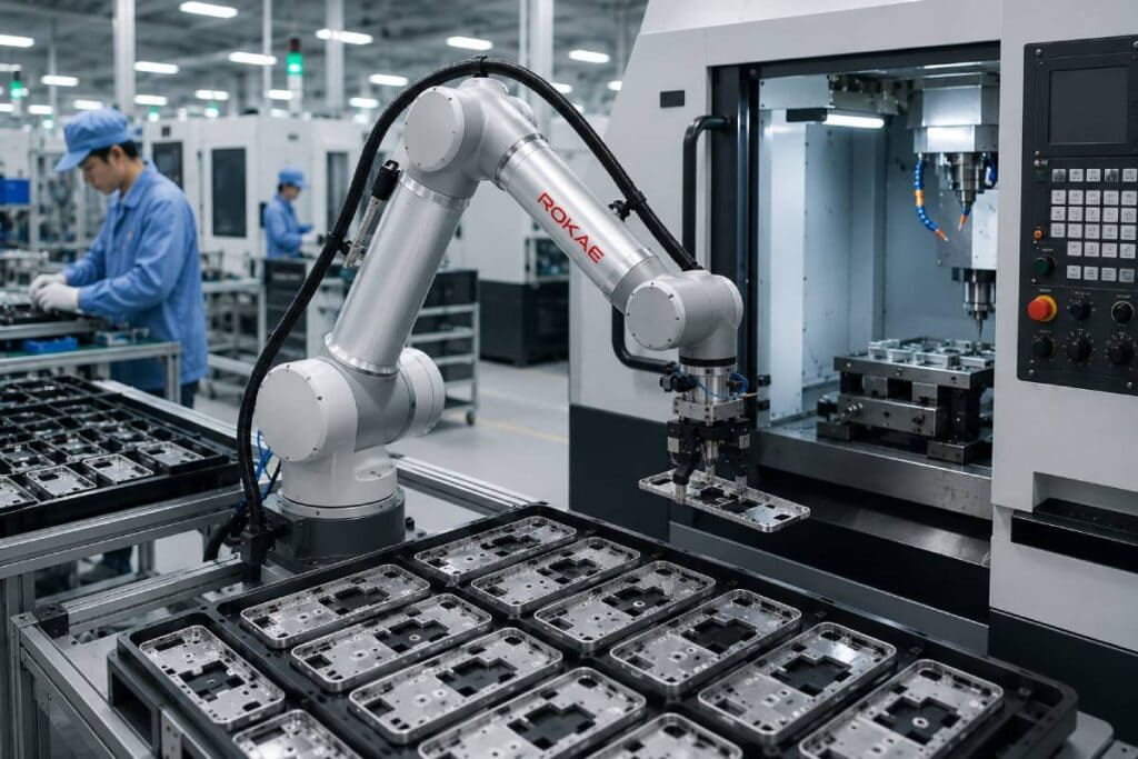 Cobot Cấp Dỡ Máy: Giải Pháp Tự Động Hóa Linh Hoạt Cho Máy CNC Và Máy Gia Công 1 cobot cap do may 1 cobot cap do may giai phap tu dong hoa linh hoat cho may cnc va may gia cong Cobot Cấp Dỡ Máy: Giải Pháp Tự Động Hóa Linh Hoạt Cho Máy CNC Và Máy Gia Công