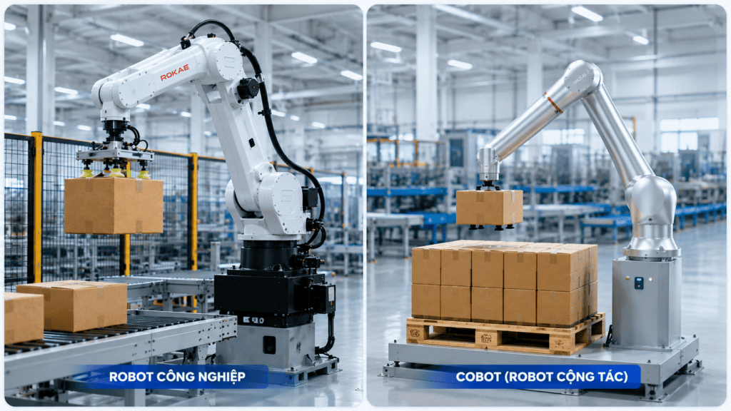 Giải pháp palletizing: Ứng dụng robot xếp pallet tự động cho nhà máy sản xuất 2 robot cn va cobot giai phap palletizing ung dung robot xep pallet tu dong cho nha may san xuat Giải pháp palletizing: Ứng dụng robot xếp pallet tự động cho nhà máy sản xuất